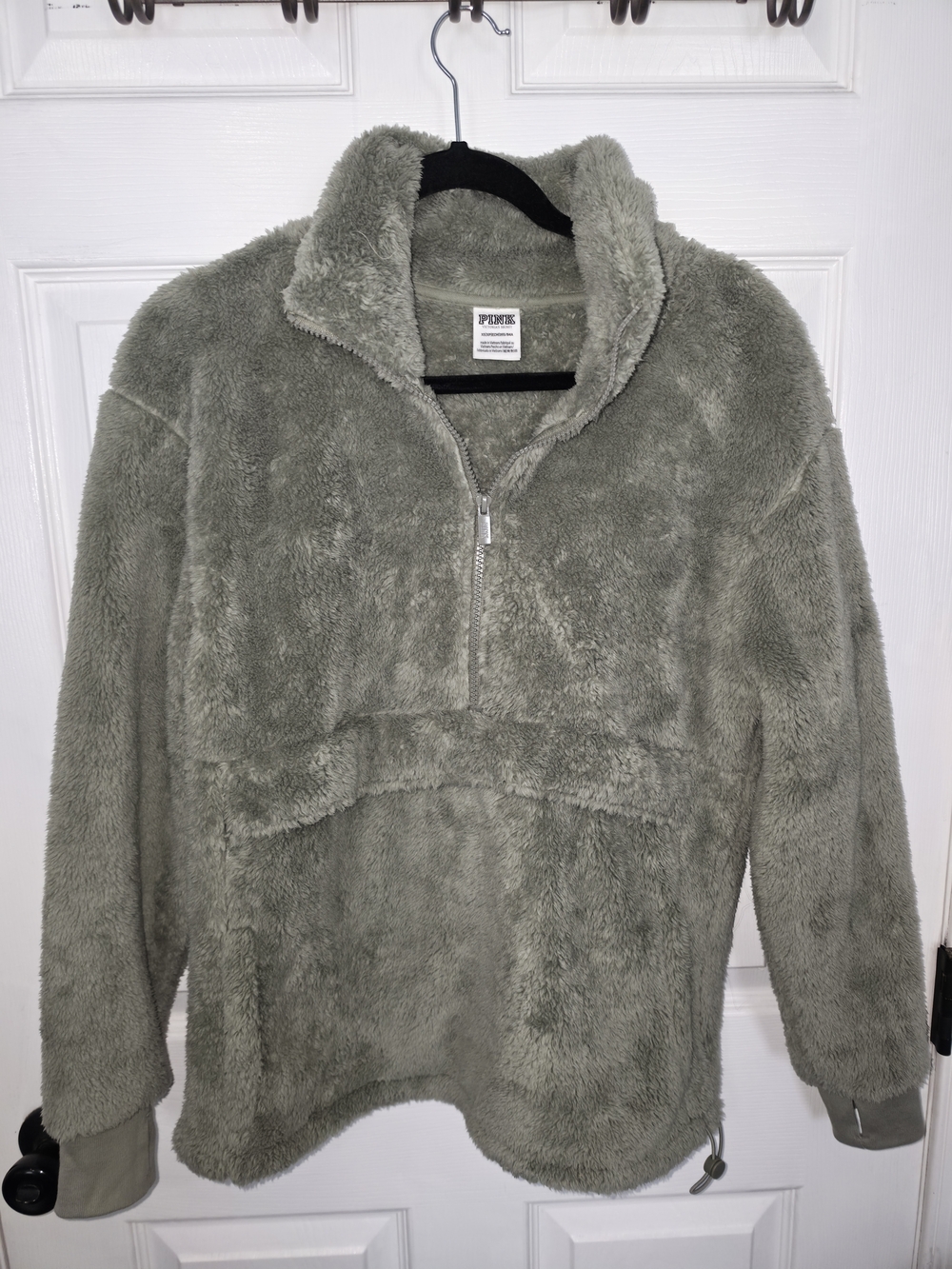 PINK Victoria's Secret Plush Half-Zip Hoodie in Olive Green